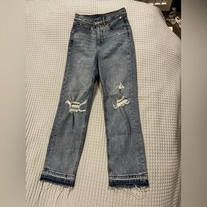 Express Light Blue Distressed Ankle Jeans